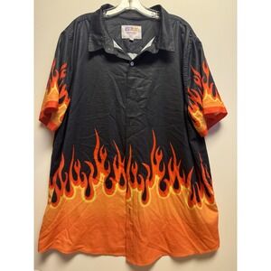 Y2K Arvil Hill Men's Size 2X Button Up Short Sleeve Flame